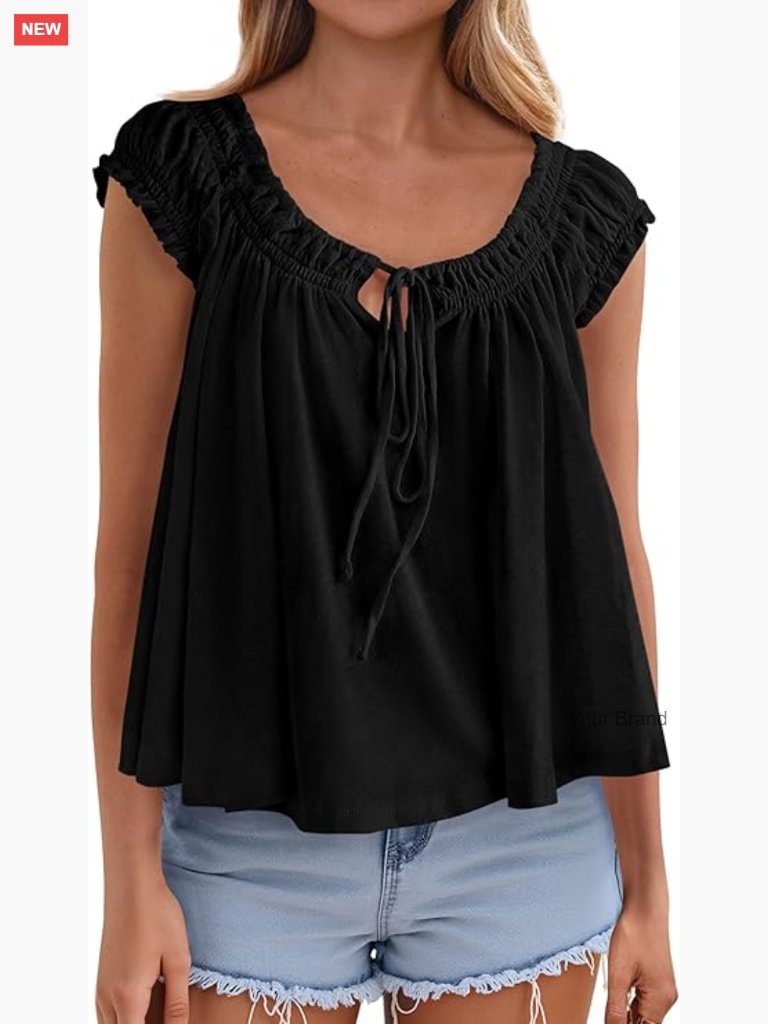 Babydoll Tank Top With Cap Sleeves Flowy Peplum Blouse Going Out Shirt